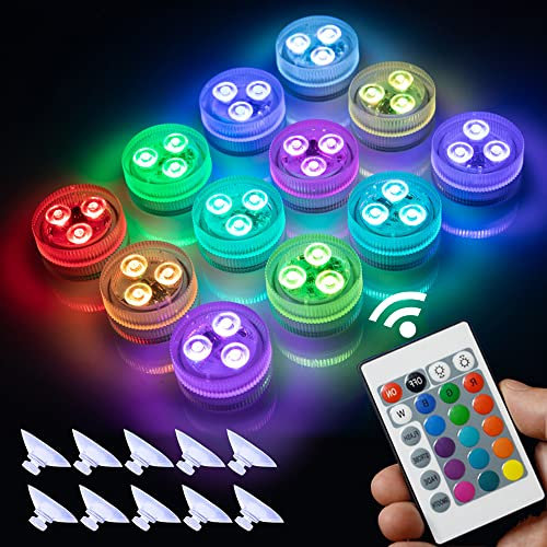 REDGO LED Sommergibili Luci Piscina,IP68 10 LEDs Subacquee Luci Subacquee per Laghetto con Telecomando, Luce LED Sommergibili per Giardino/Acquario/Stagno Decorazione