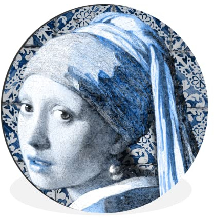 MuchoWow Wandbild Rund Wanddeko Deko Wohnzimmer Bilder 30x30 cm Mädchen mit Perlenohrring - Johannes Vermeer - Delfter Blau