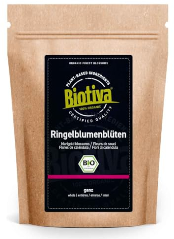 Biotiva Ringelblumenblüten Tee Bio 100g - Calendula officinalis - ohne Zusätze - vegan - kontrolliert und zertifiziert in Deutschland