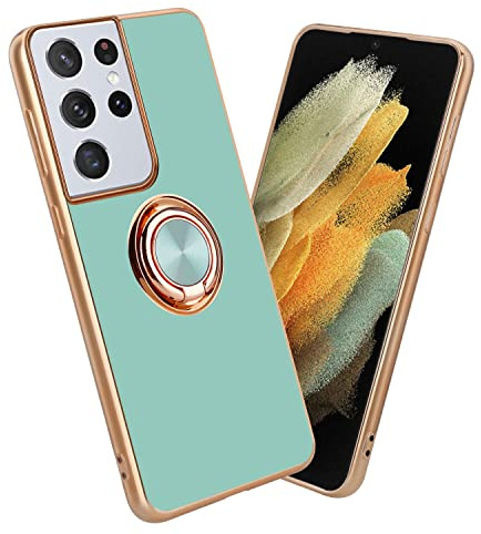 Cadorabo Hülle kompatibel mit Samsung Galaxy S21 Ultra Schutzhülle TPU Silikon Case mit Ring Design mit Kameraschutz Slim Kratzfest Gummi mit Rundumschutz Case Hülle für Galaxy S21 Ultra in Türkis