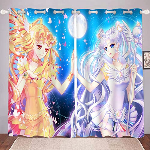 DDONVG Sailor Moon Rideau occultant japonais Anime Rideau 100 % polyester avec œillets pour cime d'enfant Décoration de chambre (3,100 x 140 cm (l x h) / 50 x 140 cm x 2)