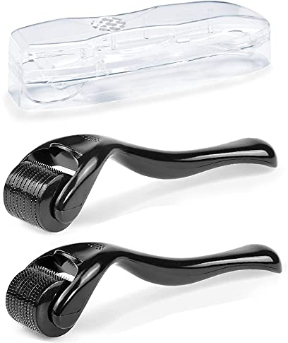 Zemolo 2 unidades Derma-roller 0,5 mm con 1,0 mm, rodillo de barba con 540 agujas de microneedling, Derma-Roller para hombre y mujer, cuidado del cabello, cara y cuerpo,estrías, arrugasporos grandes