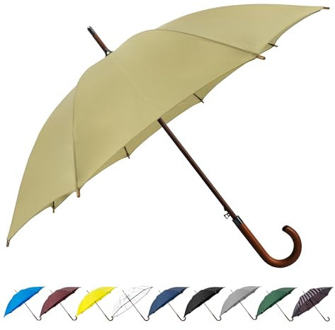SoulRain Regenschirm mit klassischem Holzgriff, automatisches Öffnen, winddicht, transparent, unzerbrechlich, 121,9 cm, (Beige)