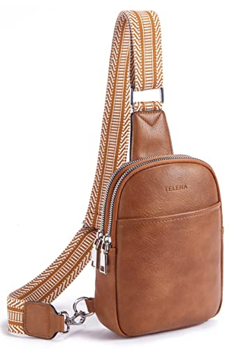 Telena Bauchtasche Damen, Damen Umhängetasche Klein Crossbody Bag PU Leder Sport Schultertasche Stylisch Sling Bag,Braun