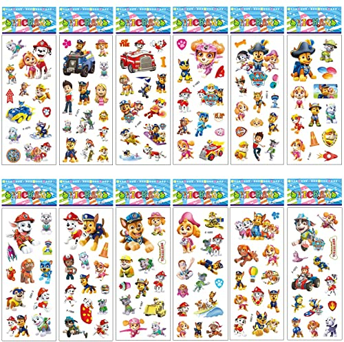 SUNYOVIME Paw Patrol 3D Sticker Kinder Kleinkinder,12 Blätter Puffy Aufkleber Kinder Anime Sticker Set, Aufkleber Sticker für Belohnungsaufkleber Kinder,Mitgebsel Kindergeburtstag Gastgeschenke