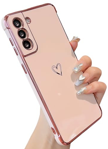 ZTOFERA Handyhülle Kompatibel mit Samsung Galaxy S21 5G Hülle für Mädchen Frauen, Flexibel Silikon Schutzhülle mit Liebe Herz Muster Goldener Rand Stoßfest Bumper Cover, Rosa