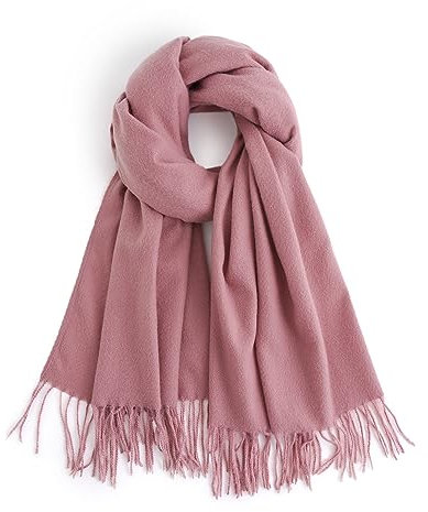 Schal für Damen, Kaschmir-Haptik, langer Fransen-Schal, Damen-Wickeltuch, Schal, Dirty Pink, Einheitsgröße