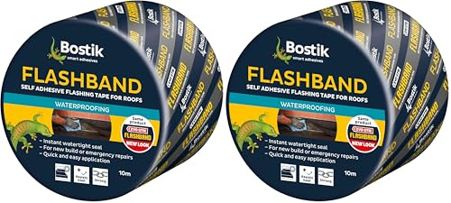 Bostik Flashband Self Adhesive Flashing Tape for Roofs, Provides an Instant Watertight Seal, Colour: Grey, 50mm x 10m (Pack of 2)