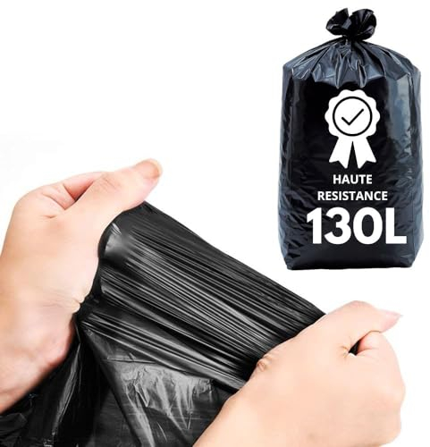 Sac Poubelle 130 Litres Renforcé | Lot de 100 Sacs 130 litres Ultra Résistants | Gamme Pro | Déchets Jusqu'à 25 KGS | Travaux - Bureaux - Commerces - Restauration (130 Litres)