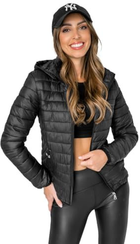 BOLF Femme Veste de transition matelassee a Capuche Blouson avec fermeture eclair Doudoune Zipe Temps libre Outdoor Basic Casual Style B0124 Noir L [D4D]