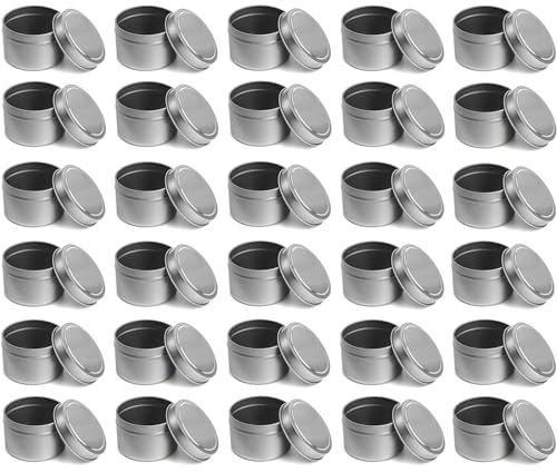 ZEAYEA 30 Pcs Candle Tins, 4 oz /120ml Round Metal Tins with Lids | Travel Tins Candle Jars Containers for Candle Making, DIY Arts and Crafts, Storage and Holiday Gifts, Silver