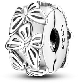 CYCUFF Clip Spacer Charm für Armband 925 Sterling Silber Pave Cubic Zirkonia Clip Verschluss Stopper Bead Charm Geschenk für Frauen Family Friends (Schmetterlings-Clip)
