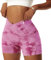 Vertvie Damen Gym Shorts V Cross Stretch Push Up Yoga Shorts Booty Scrunch Fitness Hosen Kurz High Waist Nahtlos Workout Sportshorts Butt Lift Kurze Leggings Sommer (Tie Dye Rosa, M)