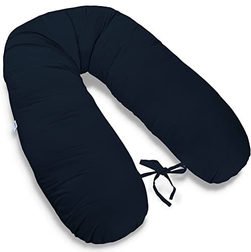 170cm Groß XXL Stillkissen Schwangerschaftskissen Lagerungskissen Seitenschläferkissen mit abnehmbarem Bezug ekmTRADE (16 – Marineblau, Kissen + Bezug)