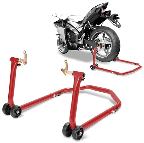 Herrselsam Motorradheber Montageständer Motorrad Hinten Motorradständer Motorrad Heber Breitenverstellbar Wartungs-/Montagearbeiten für Motorräder bis 300 kg (Rot)