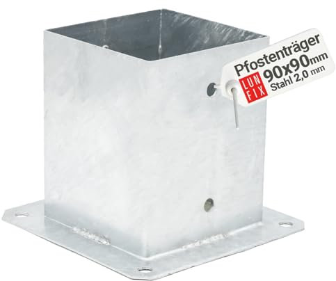 base de poteau - 90 x 90 x 2,0 mm - Hauteur : 150 mm - Ancrage de poteaux - 1 pièce - Support de poteau - Résistant à la corrosion - Poteau en bois carré - Acier galvanisé à chaud - Pour poteaux de
