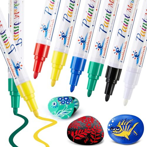 FooMoTech Paint Paint Markers - 6 Colors Permanent Acrylic Markers, Oil Based, Medium Tip, Quick Dry, Wateproof Paint Markers for Rock, Fabric, Metal, Wood, Plastic, Canvas, Leather, Glass