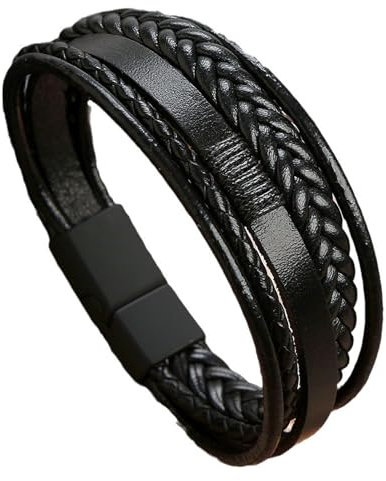 HAORQEE Men's Bracelets Leather Bracelet Black Mens Jewellery, Premium Personalised Multi-layer Rope Mens Wrist Bracelets Gift for Boyfriend Father
