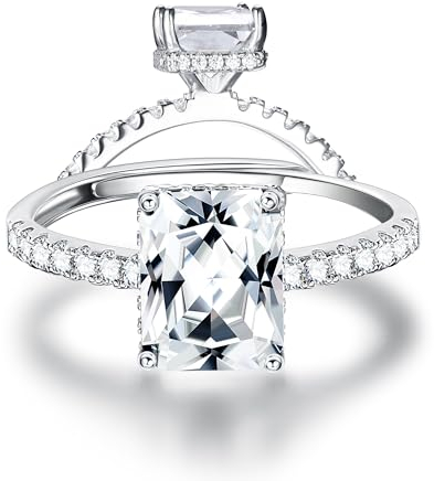 Krfy Silber Ringe für Damen Quadratischer CZ Verlobungsring, Versprechen Ewigkeit 925 Silber Ring Eheringe Verstellbare Ringe mit Offenem Finger Zirkonia Ringe für Damen