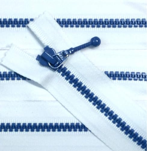 Großhandel für Schneiderbedarf Reißverschluß Kunststoff teilbar für Jacken 35 cm weiß blau mit Schmuckzipper