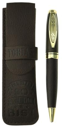 History & Heraldry Bamboo Persönlicher und individueller Kuli Kugelschreiber Stift mit Namen und Spruch Personalisiertes Etui Monogramm-Design persönliches Geschenk (Kuli Tobias)