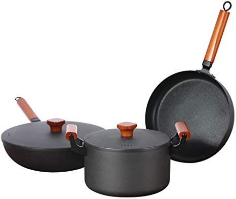 Olla de hierro para el hogar, olla de sopa para cocinar, olla de hierro resistente, utensilios de cocina antiadherentes sin recubrimiento para tienda, Camping, cocina y hogar, 3 uds. Warm as ever