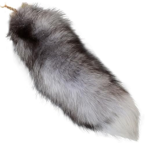 Wedhapy Queue De Renard Therian Tail 40 Cm Queue d'animal en Fausse Fourrure Queue De Renard Réaliste Porte Clés Décoratif Queue De Therian pour Sac à Main Sac à Dos Cosplay Argent