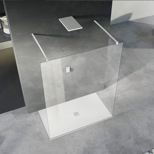 GRAND VERRE Paroi de douche à l'italienne 160x200 en verre transparent avec deux barres de fixation Blanc mat