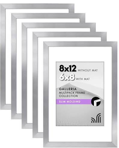 Americanflat 8x12 Picture Frame Set of 5 in Silver - Use as 6x8 Picture Frame with Mat or 8x12 Frame Without Mat - Picture Frames Collage Wall Decor with Plexiglass Cover - Gallery Wall Frame Set