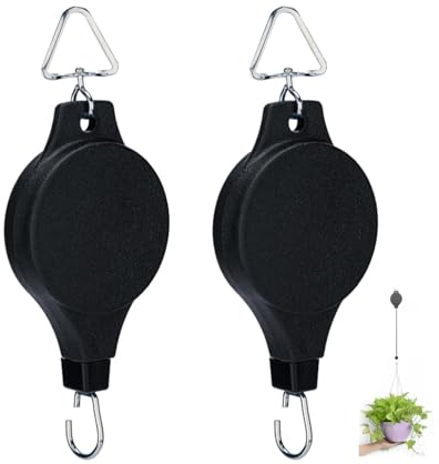 TTQiAnJ 2 Stück Pflanzenrollen Haken Einziehbar Blumenkorb Haken Ampelaufzug Blumenampel Deko Teleskop Haken für Gartenkörbe,Futterspender,Töpfe und Vögel,Schwarz