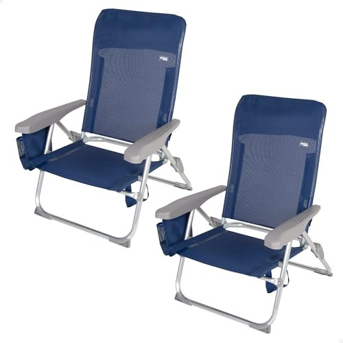 AKTIVE Pack 2 sillas de Playa Plegado Plano, Muy compactas, Multiposición, 6 Posiciones, con cojín y Bolsillo, con Asas para fácil Transporte, Medidas 47x58x87 cm, De Aluminio, Antivuelco (85472)