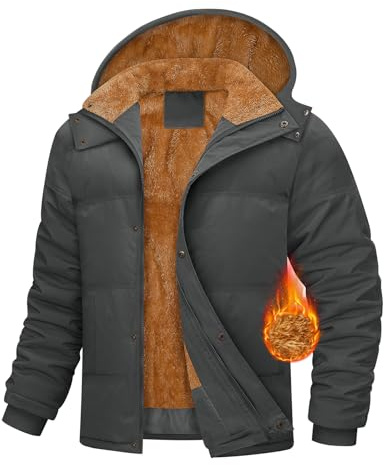 CMTOP Manteau Homme Hiver Chaud Doublure en Polaire Veste Chaude Epaissie en Peluche Blouson Décontracté Thermique Parka Manteau Loisirs Coupe-Vent Coat avec Capuche Amovible(Gris foncé,XXL)