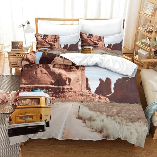 GQmoney Colorado Road Trip VW Van Bettbezug Set Bettwäsche Kinderbettwäsche Reißverschluss Mit Kissenbezügen Betten Set Für Jugendliche Kinder Schlafzimmer King（220x240cm）