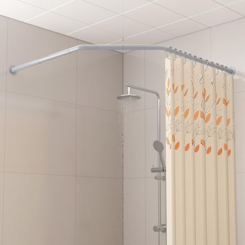 Yampos Eck-Duschvorhangstange in Diamantform, [beide Seiten: 55,9 cm - 88,4 cm, Mitte: 71,1 cm - 111 cm, verstellbare, robuste, abgewinkelte Duschvorhangstange für Badezimmer mit 12 Haken und