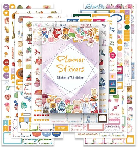 Ynkkvre Sticker Set, 785 Stück Aufkleber, Scrapbook Zubehör, Schöne Ansprechende Motivationsaufkleber für Jugendliche und Erwachsene, Kalender Journal Zubehör Stickerbuch.