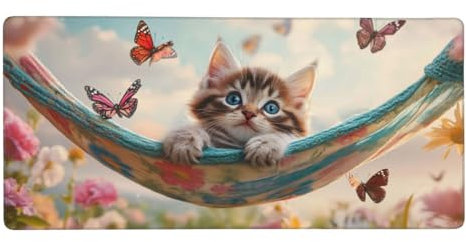 Mouse Mat 900x400x3mm XXL Pink Gaming Mouse Pad Cat Desk Mat Large keyboard Mat, Waterproof, Non-Slip Base, Stitched Edge MouseMat, Improved Precision and Speed for Mouse, Christmas Gifts-z299