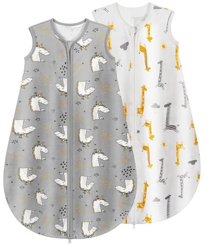 Yukkidds Schlafsack Baby Sommer 100% Baumwolle Sommerschlafsack 0.5 Tog 0-6 monate Neugeborene Schlummersack für kleine Jungen und Mädchen 2 Pack Graues Einhorn