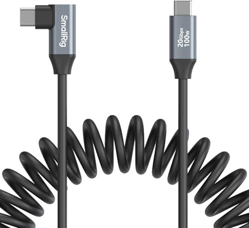 SMALLRIG USB C to USB C Coiled Data Cable (Straight to Angled), 90 Degree USB C Cable 20Gbps High Speed Data Transfer, Support PD 100W Fast Charging, for iPhone, Laptops and Cameras etc. - 4792