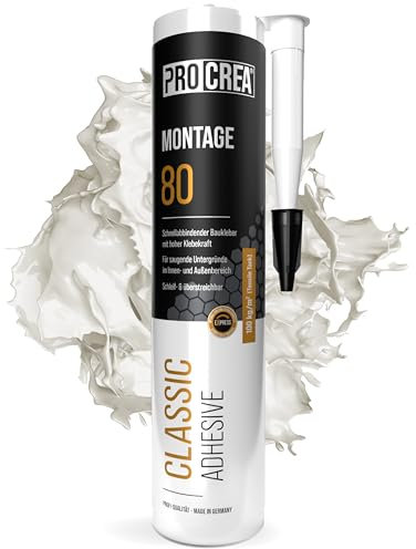 PROCREA® Montagekleber Montage 80 [Extra stark bis 100 kg/qm] Schnellhärtender weißer Baukleber für Styropor, Akustikpaneele, Sockelleisten, Holz, Stein, Fliesen uvm. - schleif- & überstreichbar