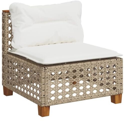 vidaXL Gartensofa ohne Armlehnen mit Kissen Beige Poly Rattan