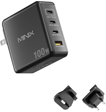 MINIX USB C ladegerät 100W, 4-Port USB-A/C Foldable Fast PPS Gan Charger (Max 100W/30W/22.5W), Compatible with MacBook Pro/Air, iPad, iPhone 15/16 Pro, Galaxy S24, and More for Home, Traveling
