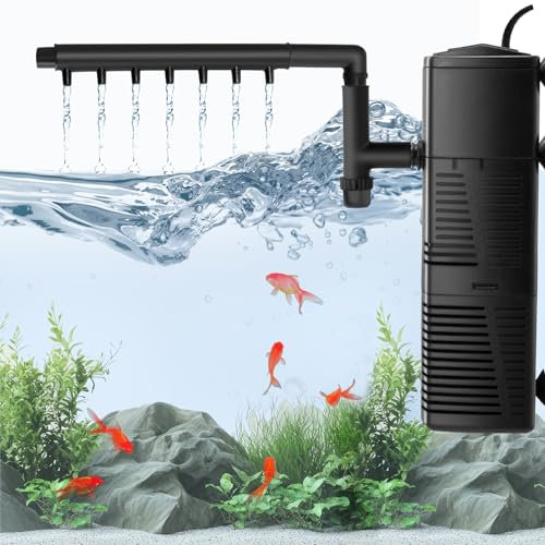 VIHBRAI Fish Tank Filter, 800L/h Strong Flow Internal Aquarium Filter with Adjustable Water Flow and Direction, 10W Silent Submersible Filter Pump for Small Tank Up to 250 Litres