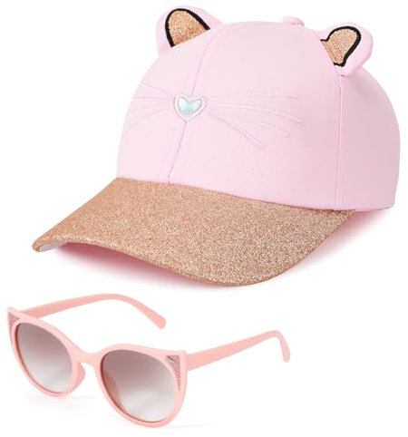 Hifot Cappello da Baseball per Bambina, Occhiali da Sole Protezione UV Regolabile Cappellino con Visiera Dorata Lucente Berretto da Gatto Bambino Estivo