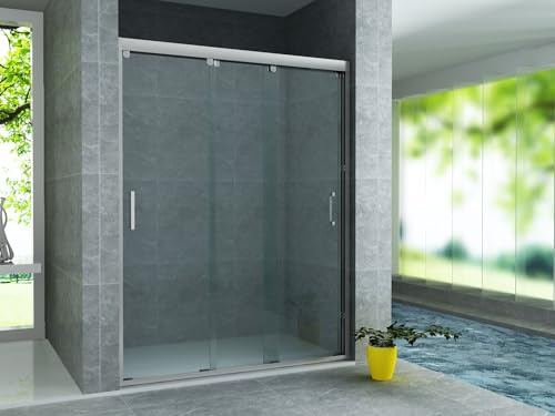 Aloni Nischentür 3-teilig 140x200 cm, Duschtür Nische mit 8 mm ESG Sicherheitsglas, Duschwand Glas mit Nanobeschichtung, Schiebetür Komplettset für flexiblen Einstieg, Schiebetüren