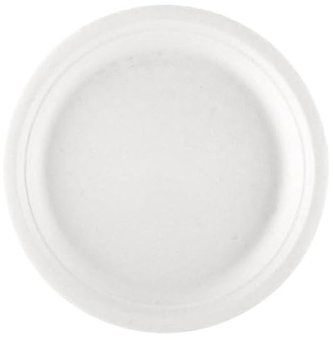 Sanjoma Chemical Solutions 100 unidades Platos redondos Reciclables Material Bagazo de caña de Azúcar - Color blanco/Kraft(Color cartón) (Blanco, 26cm)