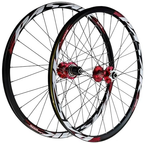 LYYCX AuroraXQ Mountainbike Laufradsatz 26/27.5/29 Zoll, Doppelwand Legierung Scheibenbremse MTB Räder, 32H Edelstahlsprecher Fahrradräder HG Hub 7-12 Geschwindigkeit(Rot,27,5 Zoll)