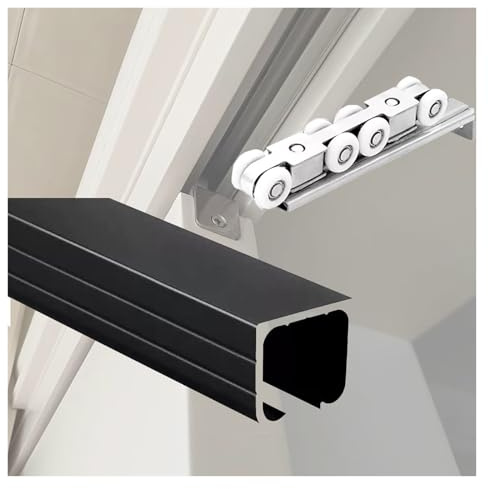 Heavy Duty Pocket Door Track Kit, Adjustable Length Sliding Door Rail System for Wall or Ceiling Mount, Ideal for Double or Single Door Installation