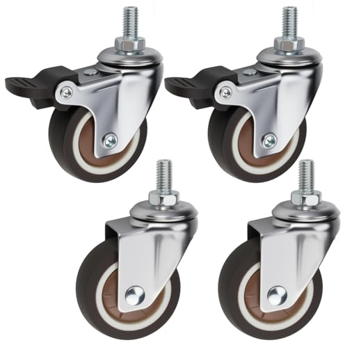 4 roulettes roulettes Pivotantes Tige Fileté M8x15mm | Petites Roulettes Pivotantes à 360° avec Frein, Antidérapantes Roulettes Silencieuses pour Meubles, Capacité Totale 120kg
