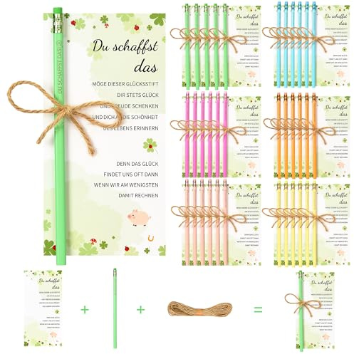 Fegat 36 Sets Glücksstift Bleistifte Geschenke für Kollegen, Glücksstifte mit Karte - Du Schaffst Das, HB Zeichnen Schreiben Bleistift mit Gummi Dankeschön Geschenke für Erwachsene Lehrer Mitarbeiter