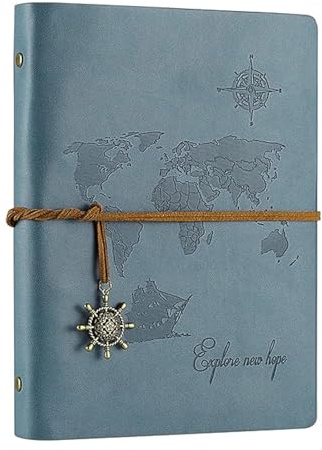 Aomiduo Tagebuch A5 Blanko Nachfüllbar Notizbuch 200 Seiten Weltkarte Reisetagebuch PU Leder Skizzieren Geschenk für Mädchen Jungen